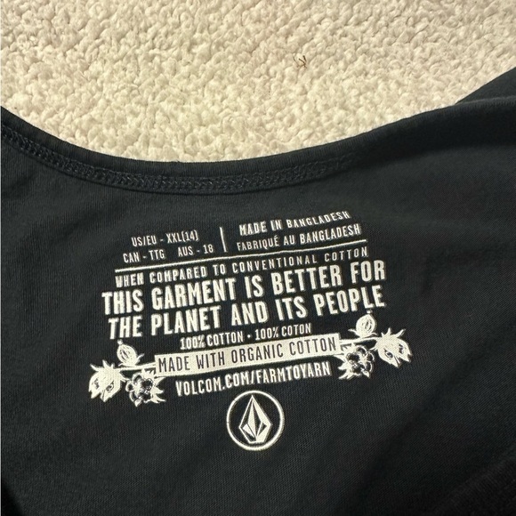 Volcom Black “To The Bank Tank” Top Black Organic Cotton Smiley Flowers - Picture 7 of 9